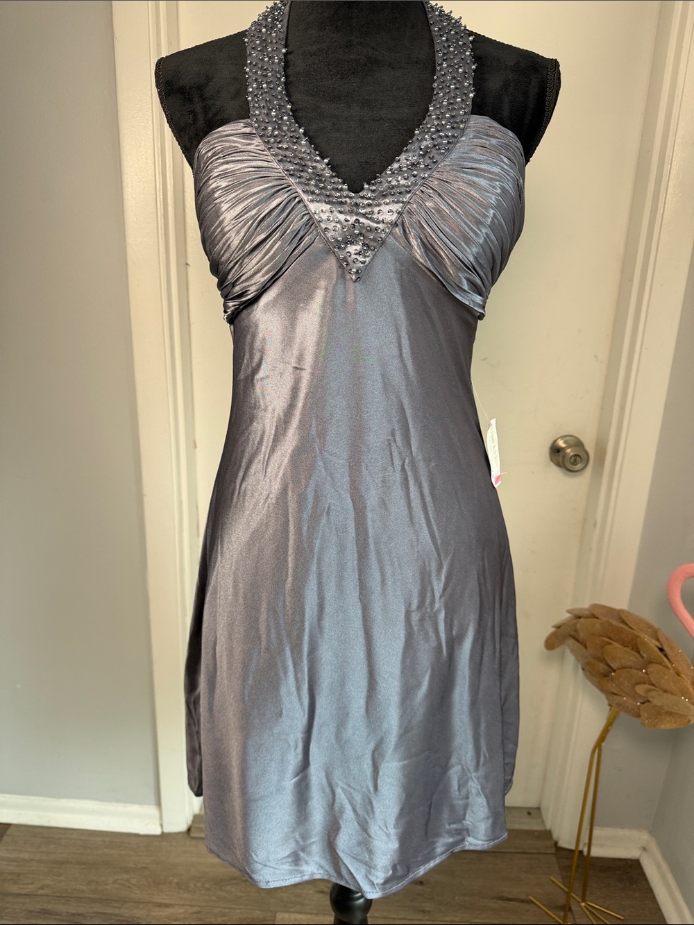 Morgan & Co. Gray Beaded Halter Chemise